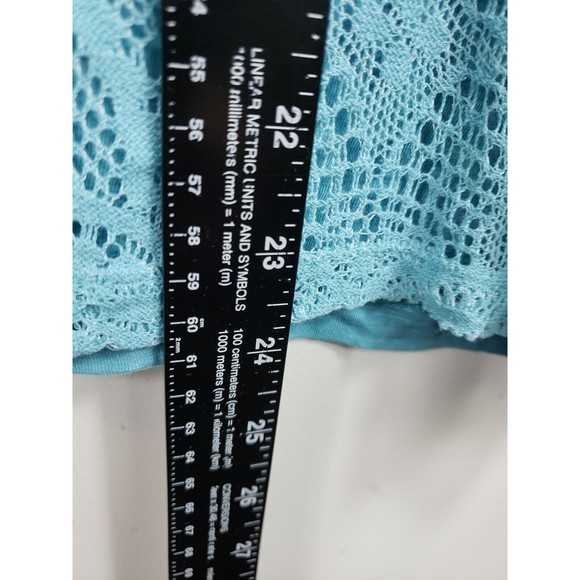 Chicos Blue 3/4 Sleeves Top Lace Overlay Size 1 med - Picture 5 of 8